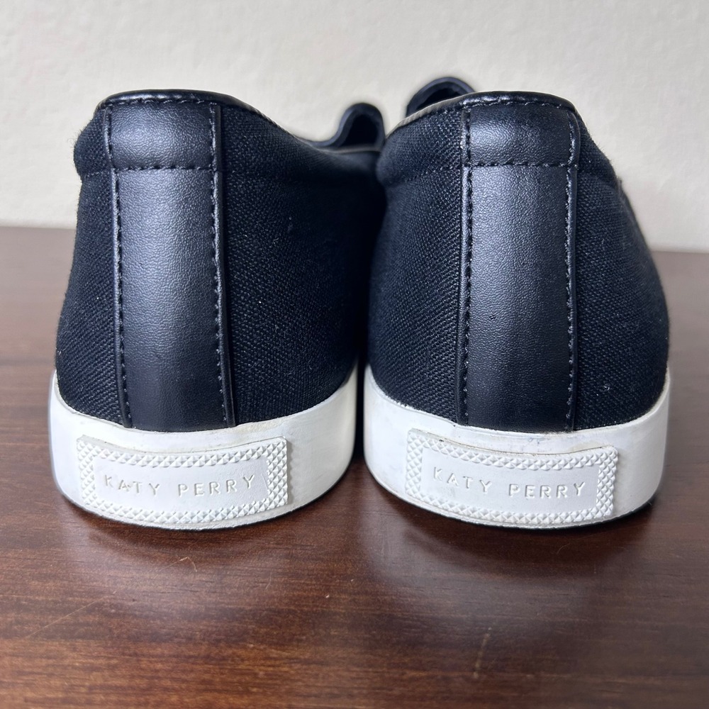 Katy Perry Sneakers Size 10 Black Canvas Slip On Daisy Rhinestone Embellished - Picture 5 of 8